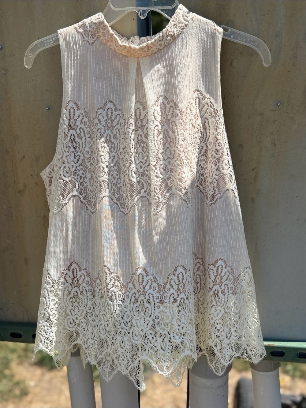 Women's Cream Lace-Trim High-Neck Camisole
